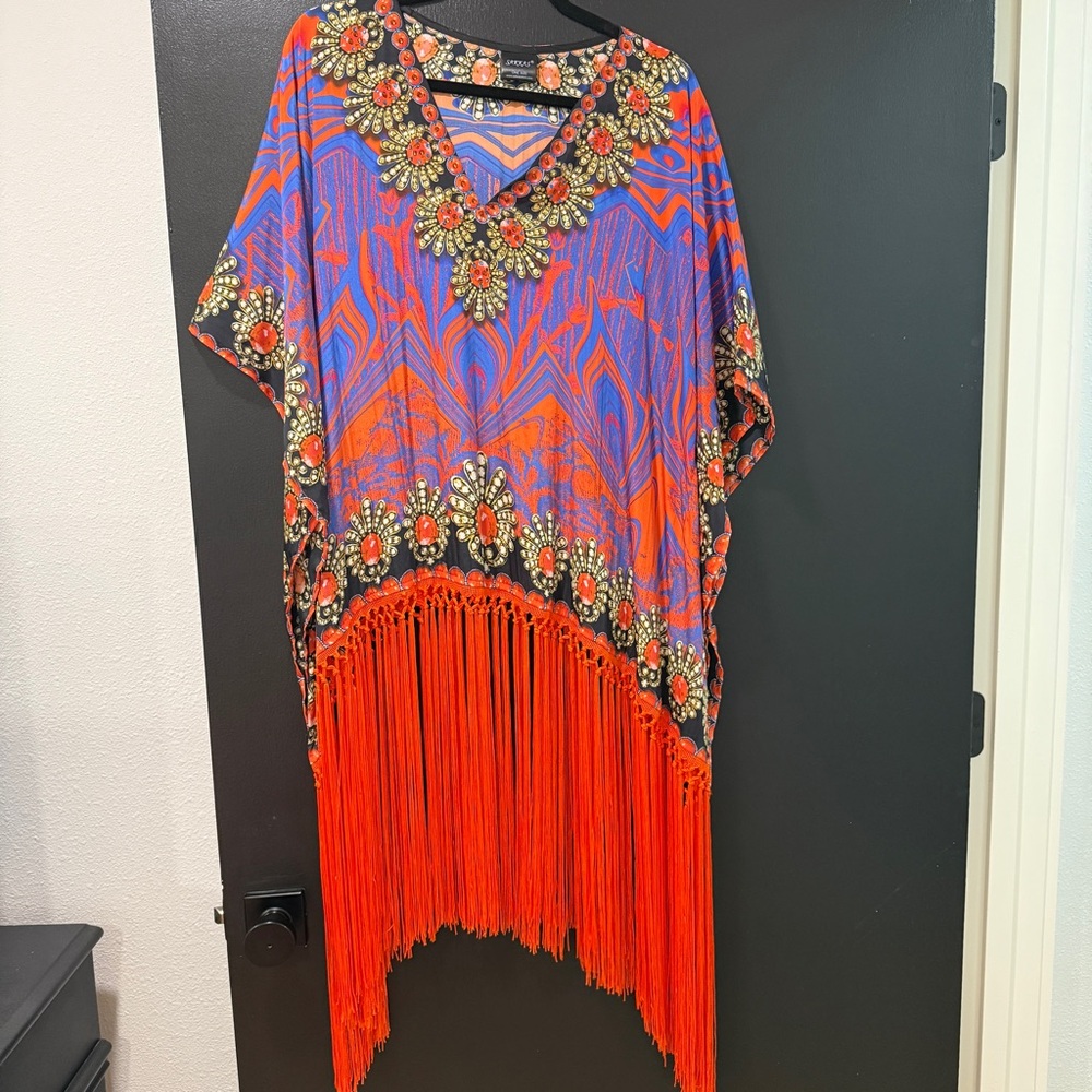 Sakkas Blue and Orange Fringe Tunic Top